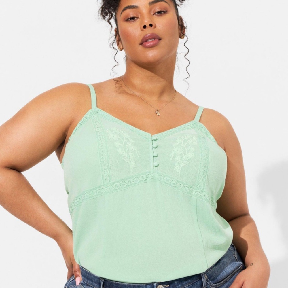 Torrid Crinkle Gauze Embroidered Babydoll Tank